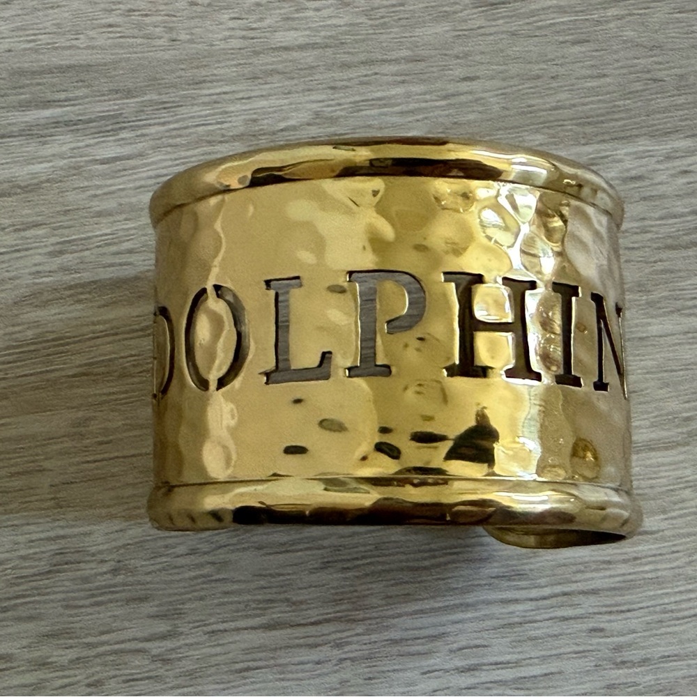 Miami Dolphins Rustic Cuff Hammered Brass Gold Bracelet